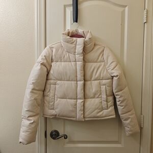 Faux Leather Puffer Jacket – Cropped Winter Coat